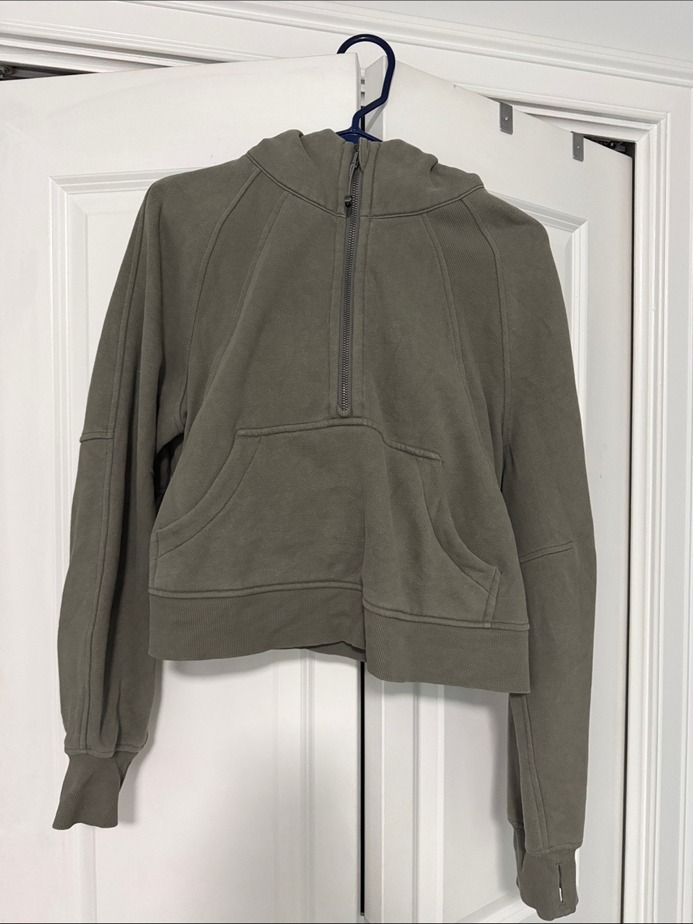 lululemon athletica Olive Green Half-Zip scuba hoodie cropped